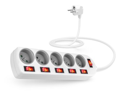 CONNECT IT prodlužovací kabel , 5 zásuvek, 2 m, s vypínači (bílá)