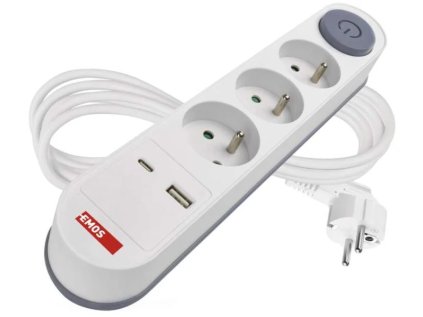 emos prodluzovaci kabel 2 m 3 zasuvky s vypinacem bily 1 usb a 1 usb c 1 5 mm2 ien554500