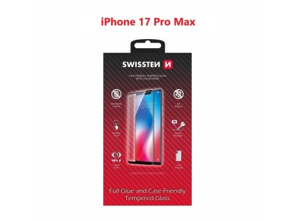 sklo swissten full glue color frame case friendly pro apple iphone 17 pro max cerne ien562940