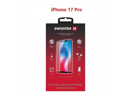 sklo swissten full glue color frame case friendly pro apple iphone 17 pro cerne ien562939