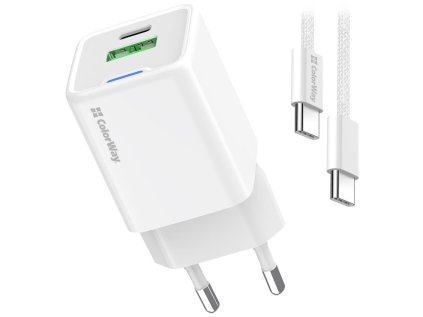colorway 1x usb c sitova nabijecka gan pd pps qc 30w vcetne 100cm kabelu bila ien563386