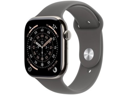 apple watch series 11 gps cellular 42mm natural titanium case with stone grey sport band s m ien563006