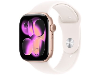 apple watch series 11 gps cellular 46mm rose gold aluminium case with light blush sport band s m ien563022