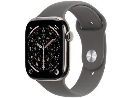 apple watch series 11 gps cellular 42mm natural titanium case with stone grey sport band m l ien563008