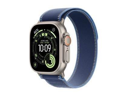 apple watch ultra 3 gps cellular 49mm natural titanium case with blue bright blue trail loop s m ien563050