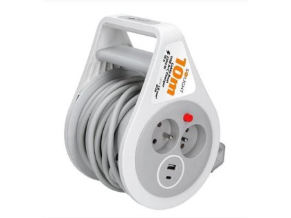 solight prodluzovaci privod na bubnu 10m usb a c 2 zasuvky sedy kabel 3x 1 0mm2 ien564550