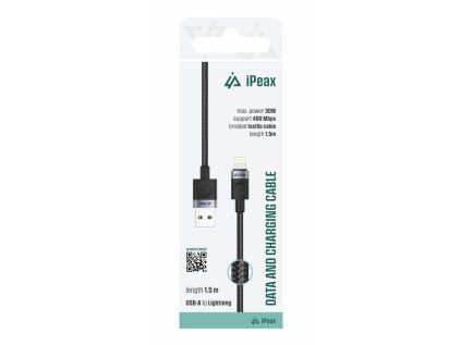 ipeax textilni kabel usb a lightning 1 5 m usb 2 0 cerny ien566754