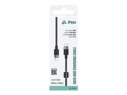 ipeax textilni kabel usb c usb c 1m usb 2 0 cerny ien566767