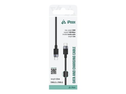ipeax textilni kabel usb c usb c 1 5m usb 2 0 cerny ien566766