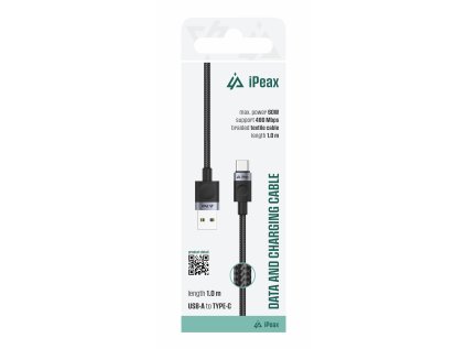 ipeax textilni kabel usb a usb c 1m usb 2 0 cerny ien566759