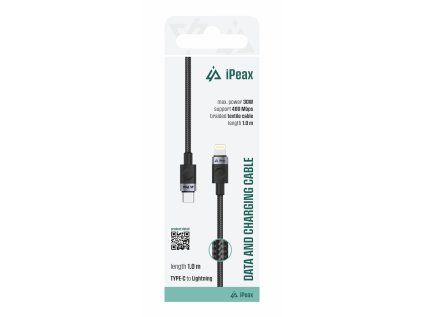 ipeax textilni kabel usb c lightning 1 m usb 2 0 cerny ien566763