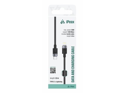ipeax textilni kabel usb c lightning 1m usb 2 0 cerny ien566763
