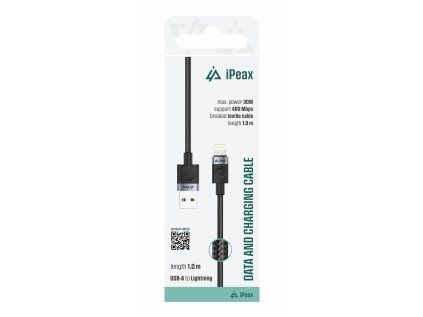 ipeax textilni kabel usb a lightning 1 m usb 2 0 cerny ien566755