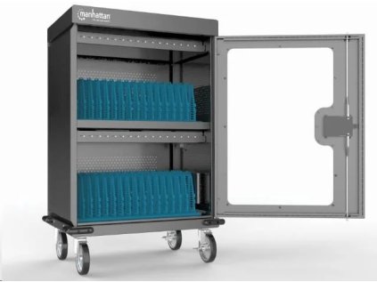 manhattan nabijeci vozik 32 portu usb c 576 w prepetova ochrana ticha ventilace kovove pouzdro cerna ien493841