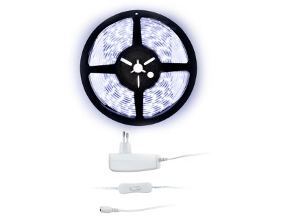 solight led svetelny pas s testrem 5m sada s 12v adapterem 4 8w m ip20 studena bila ien473001