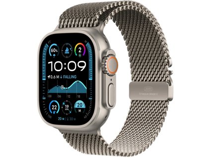 apple watch ultra 2 gps cellular 49mm natural titanium case with natural titanium milanese loop l mx5t3cs a ien529778