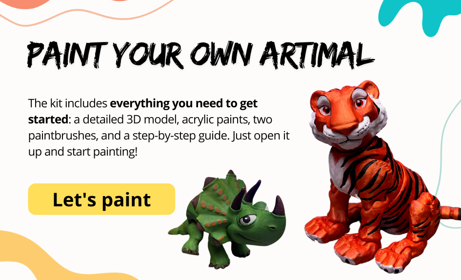 Paint your own Artimal – creative painting kit with 3D animal models, paints, brushes, and guide