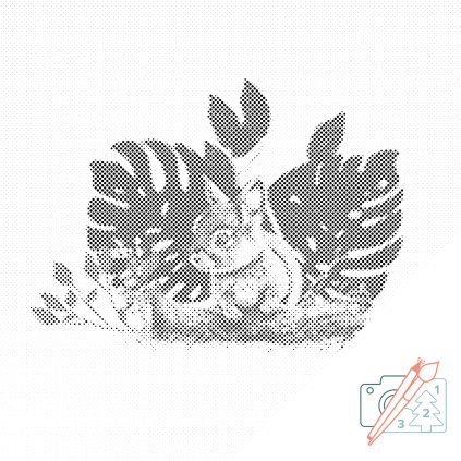 Tečkování - Králík a monstera