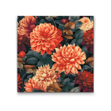 Diamantové malování - Květinové pozadí - Jiřiny