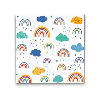 Diamantové malování - Duha, obláček a dešťové kapky