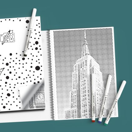 Cahier de pointillage - Monuments du monde (Variante 3 couleurs (noir, bleu, doré))