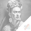 Tečkování - Frida Kahlo (Barva teček Červená, Rámování Kulatý rám, Velikost 80x80cm)