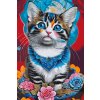 Malování podle čísel - Kotě obklopené květinami