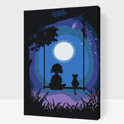 Paint by Number - Girl with Cat on the Swin