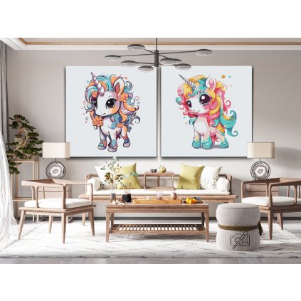 Malování podle čísel - Jednorožci (sada 2ks)