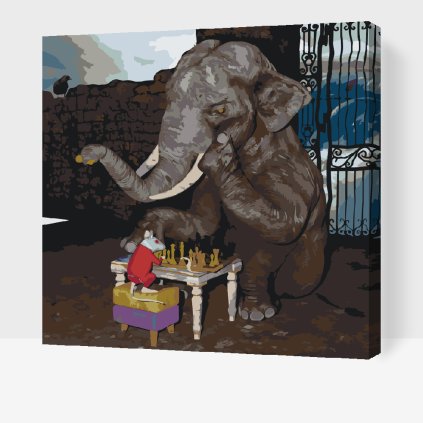 Paint by Number - Elephant and Mouse Play  Chess
