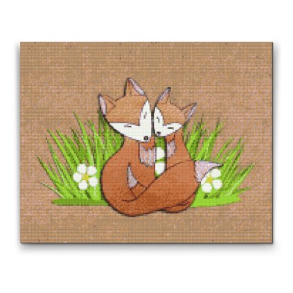 Diamantové malování - Liščí rodinka v trávě