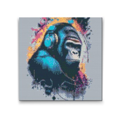Diamantové malování - Gorila se sluchátky