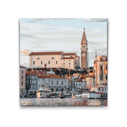 Slikanje po brojevima - Grad Piran u sumrak - Slovenija