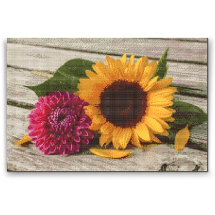 Diamond Painting - Sunflower and Pink Dahlia