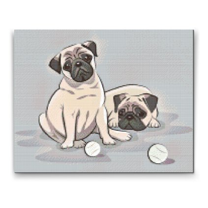 Diamond Painting - Pugs with little balls
