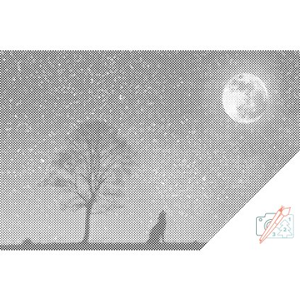 Tečkování - Vyjící pes při úplňku