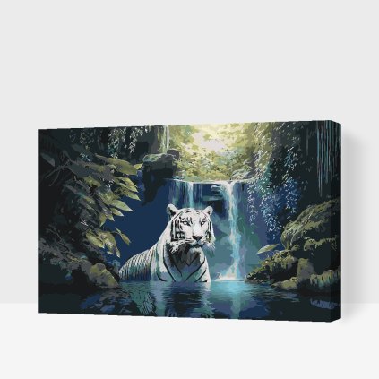 Paint by Number - White tiger by a waterfall