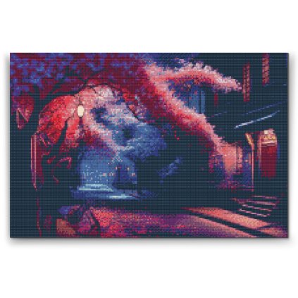 Diamond Painting - Cherry tree-lined street in the evening