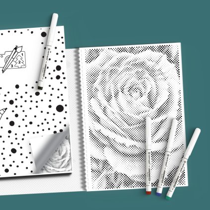 Dottingboek - Bloemen (Variant 3 kleuren (zwart, blauw, goud))