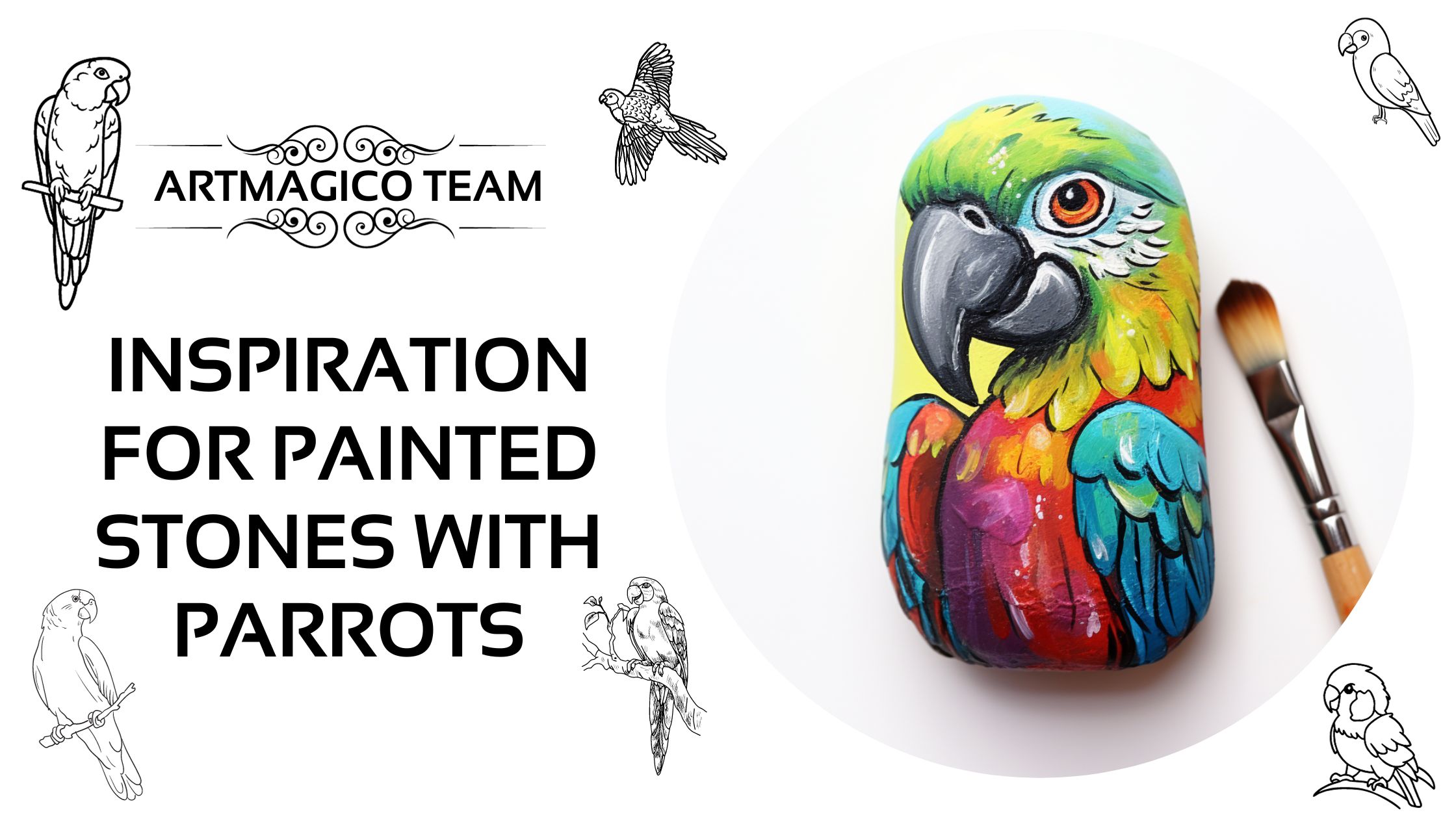 Inspiration for painted stones with parrots