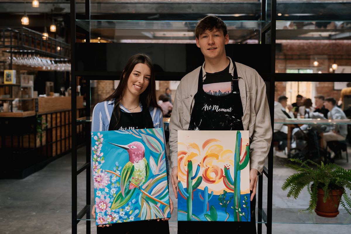 paint together, wine and paint, pottery for two