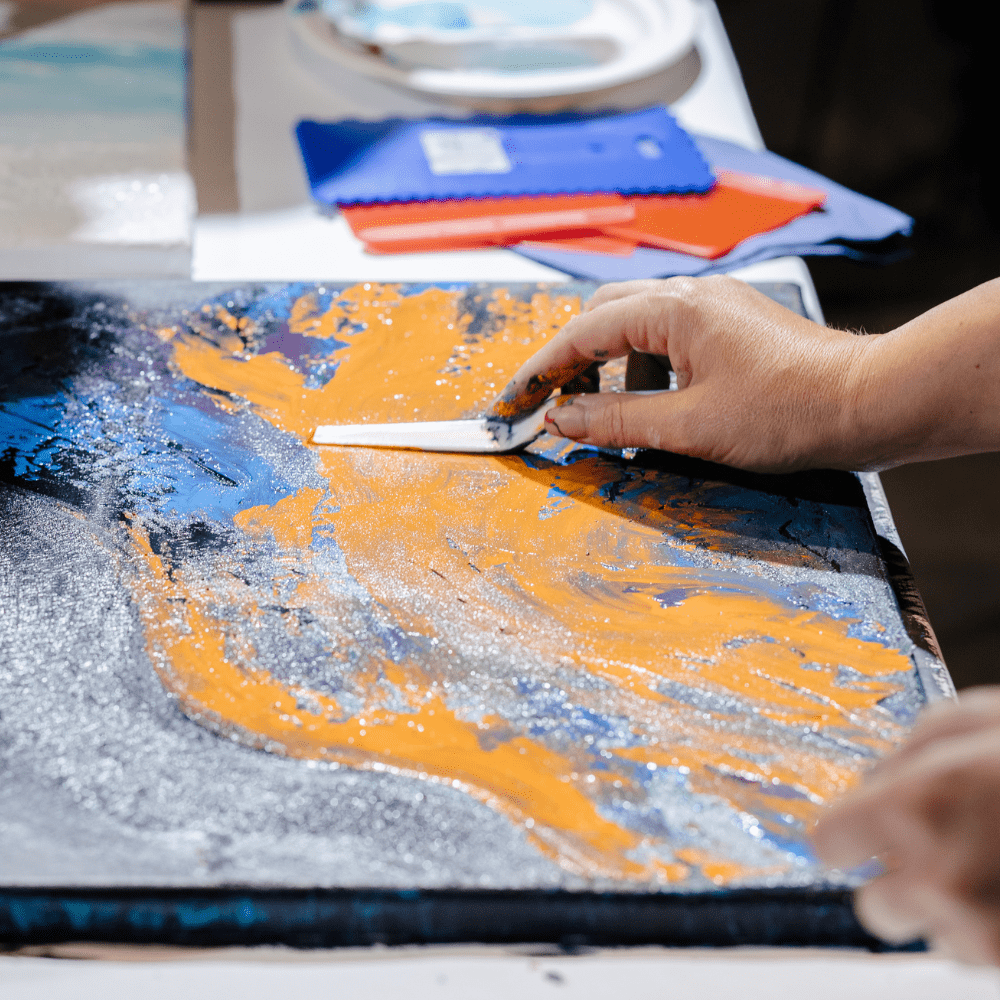 Painting with a vivid texture created using a decorative tube.