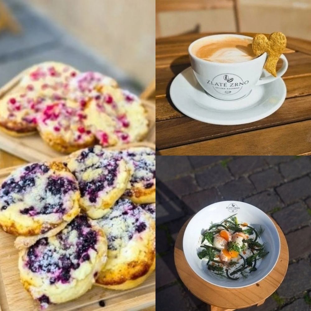 Breakfast at Zlaté zrno café in Pilsen – kolaches, coffee and eggs