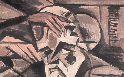 Detail Hypnotizéra: ruce hypnotizéra na čele vousatého starce se zavřenýma očima