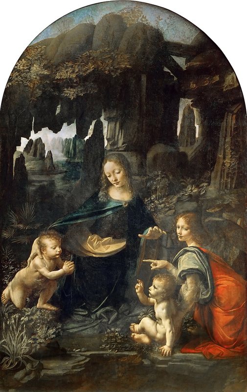 Madona ve skalách od Leonarda da Vinci – Panna Marie s dětmi a andělem v jeskyni