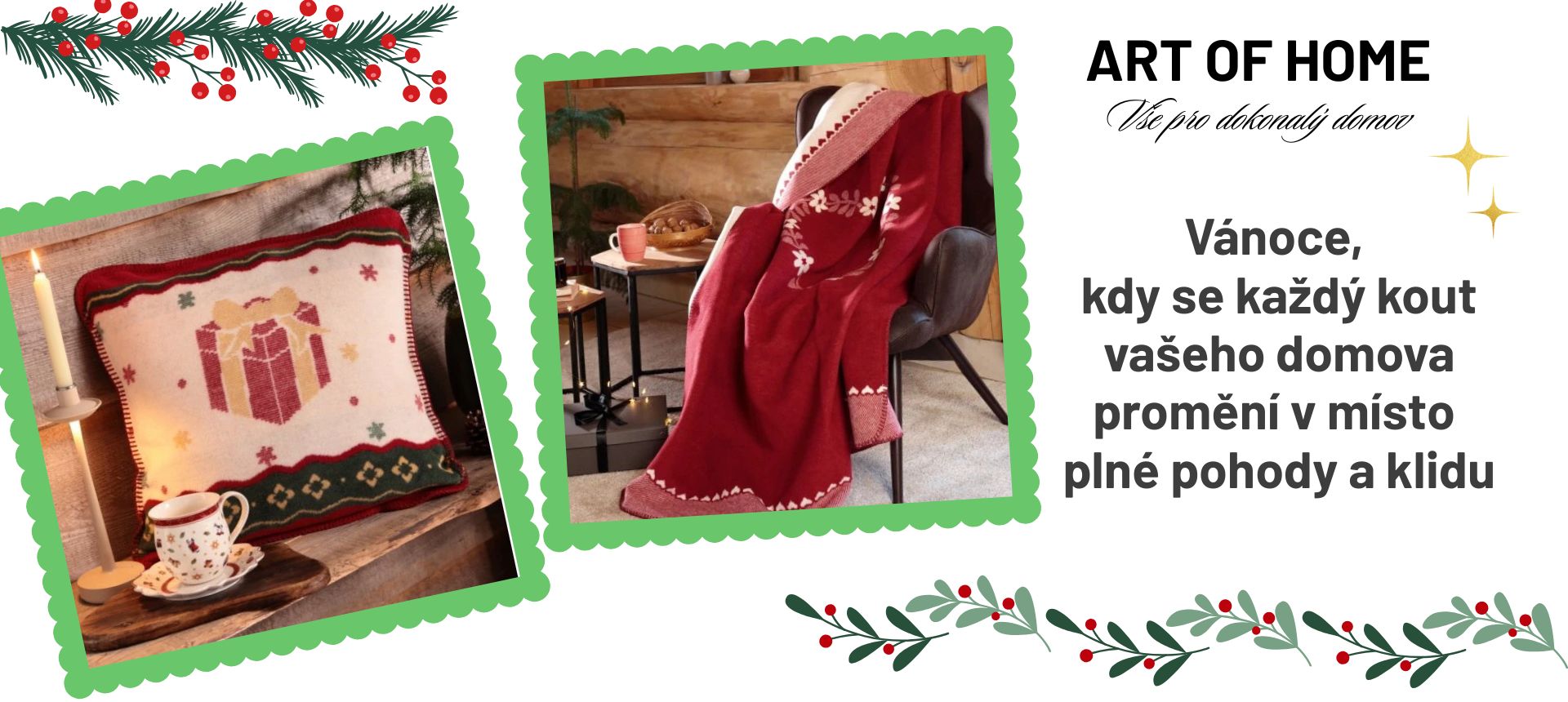 Vánoční textil - deky, polštáře, ubrusy