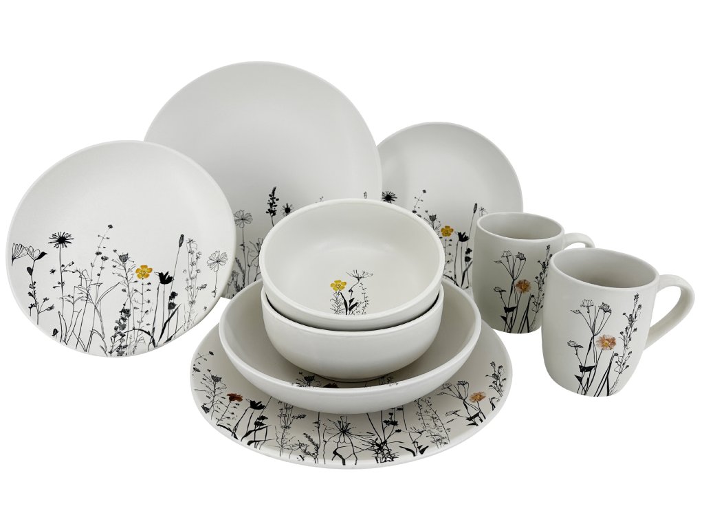 25733 10dilna keramicka jidelni souprava cream garden color sada smetanovych taliru misek a hrnku s jemnym kvetinovym dekorem a barevnymi akcenty elegantni design pro moderni stolovani