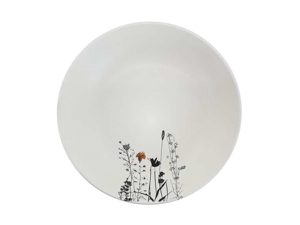 Keramický hluboký talíř Cream Garden Color ø 22 cm v smetanovo-černém provedení s jemným květinovým dekorem a jedním fialovým květem. Elegantní design pro moderní stolování.