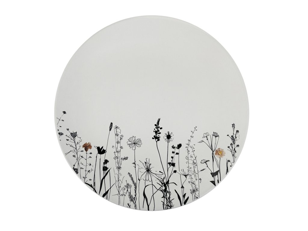 Keramický mělký talíř Cream Garden Color ø 26,5 cm v smetanovo-černém provedení s jemným květinovým dekorem a barevnými květy v odstínech růžové a fialové. Elegantní design pro moderní stolování.