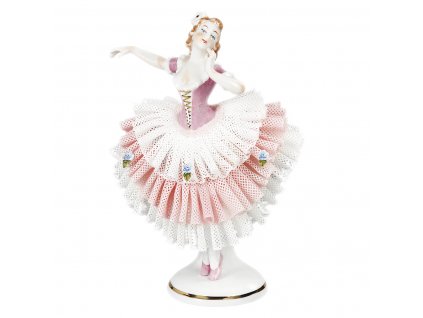 Aelteste Volkstedter Porcelánová soška "Tanečnice v krajkových šatech - růžová"